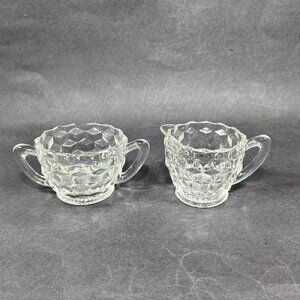 Vintage Fostoria American Clear Glassware No 2056 Creamer Sugar Bowl Cube